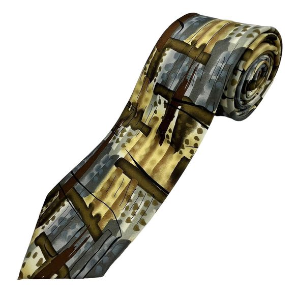 J Garcia Collection Fifty-Seven Necktie Brown Blue Watercolor Artistic Tie - Picture 1 of 9